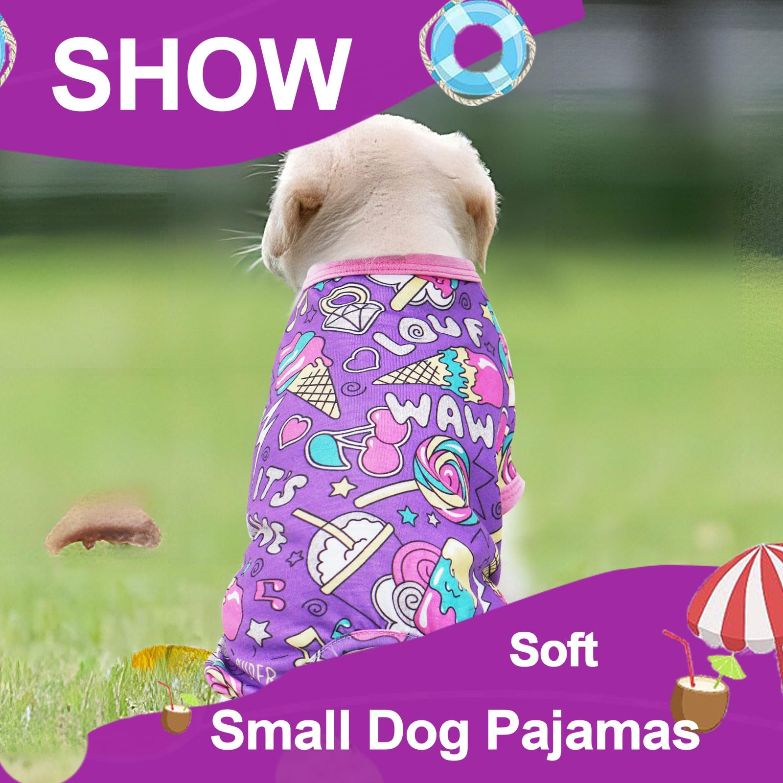 Dog Pajamas Summer Cute Dog Clothes Boy Girl Dog Pjs Soft Stretchy Doggie Puppy Clothes Cat Pet Jammies Outfit (Purple, Xx-Large
